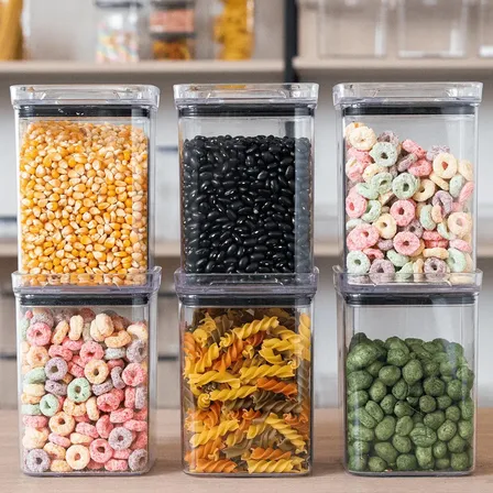 Kit 6 Potes 1l Quadrado Hermético Porta Mantimentos Organiza