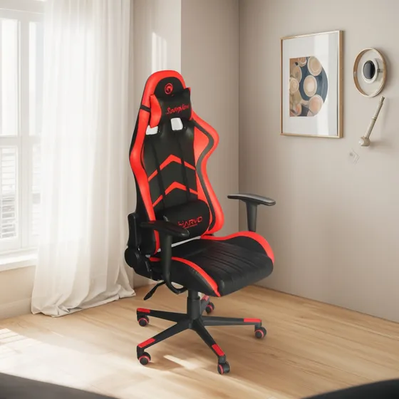 Silla Gamer Marvo Ch-106 Negra/roja Tapizado Cuero Sintético
