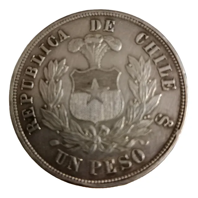 Moneda De Plata 1 Peso Chilena 1882.