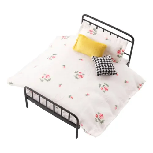 Litera Para Muñecas De Madera A Escala 1:12 Con Escalera Y Ropa De Cama Floral, Color Blanco