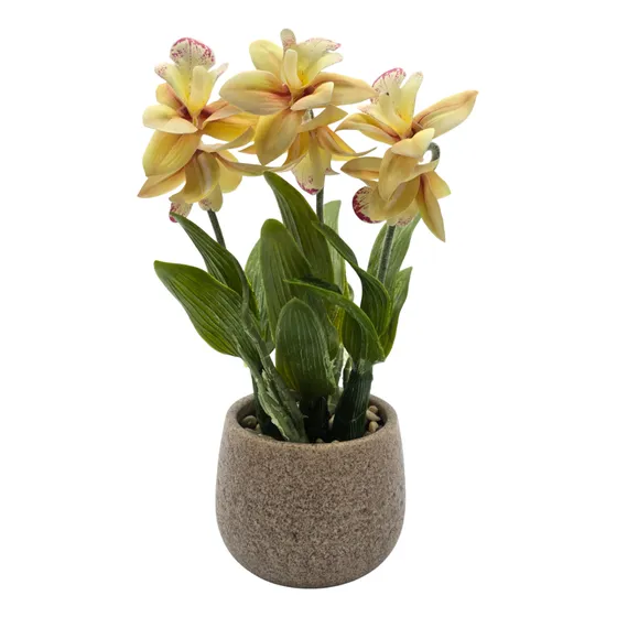 Planta Artificial Orquidea Amarilla Decorativa Macetero Loza
