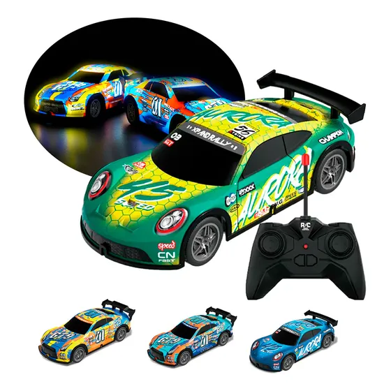 Auto A Radio Control Remoto Carreras Juguete Rc Luz A Pilas Color Verde Amarillo