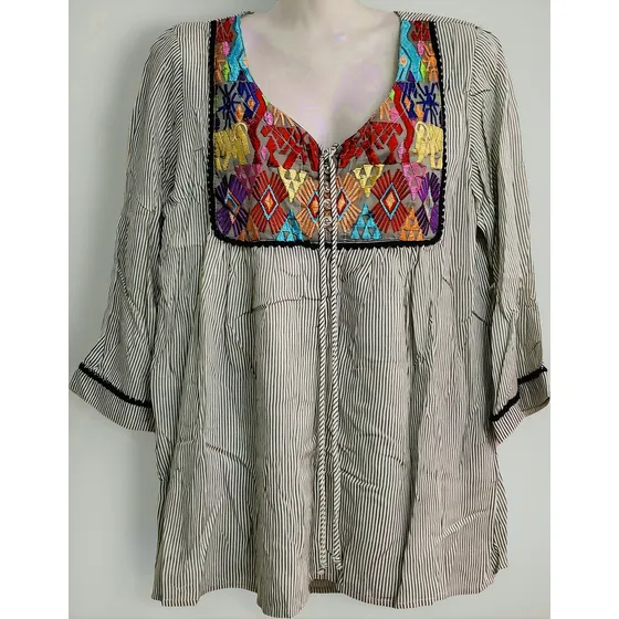 Blusa Dama Hindú Bordada A Rayas.tl.nueva.gran Calidad
