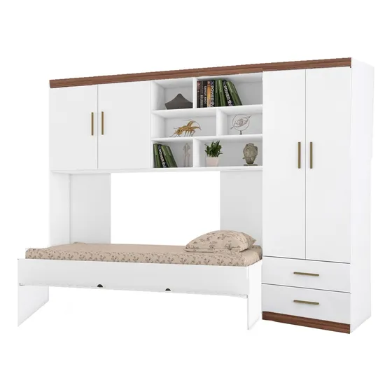 Quarto Com Guarda-roupa 2 Porta, Armário Aereo Cama Solteiro