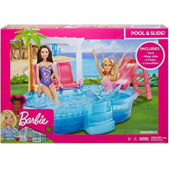 Piscina Y Tobogán Barbie Glam Con Sillas Y Lámpara