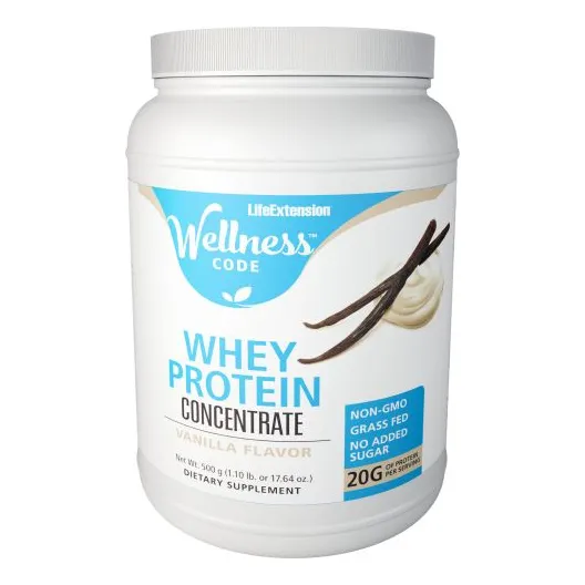 Proteína en polvo de vainilla concentrada de suero Life Extension, 500 g