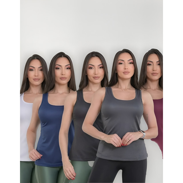 Kit 5 Regatas Feminina Dry Fit Moda Veronz Treino Kit 5 Regatas Feminina Dry Fit Moda Veronz Treino