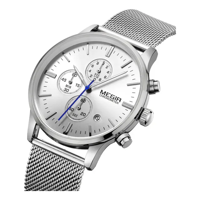 Reloj Megir Para Hombre Plateado Calidad Elegante