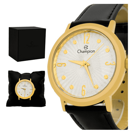 Relógio Masculino Champion Dourado Pulseira De Couro Relógio Masculino Champion Dourado Pulseira De Couro