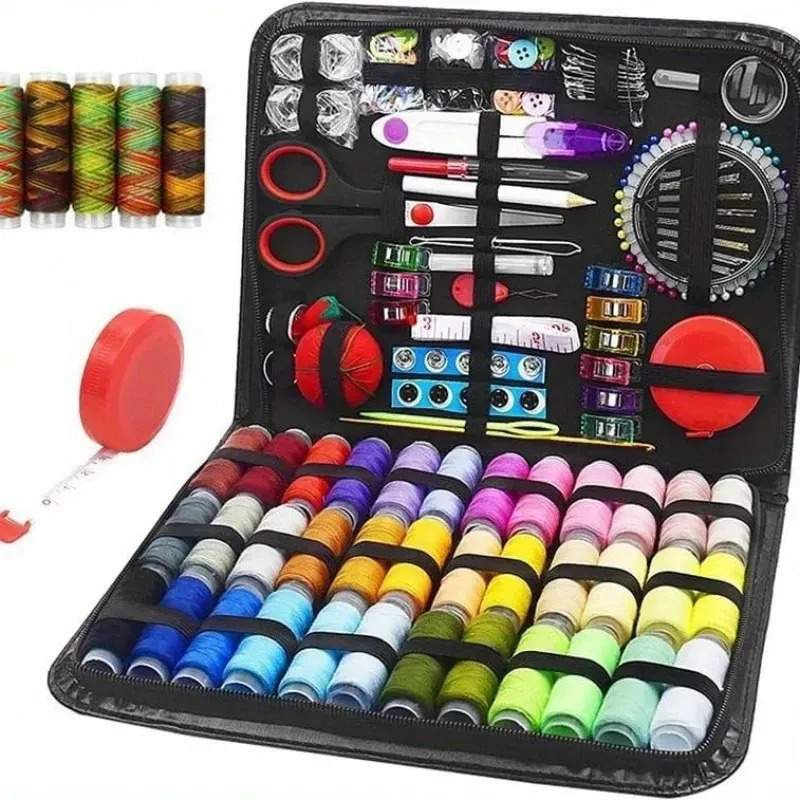 Kit De Costura Agulhas Tesoura Linhas Completo Com 229 Peças Preto Kit De Costura Agulhas Tesoura Linhas Completo Com 229 Peças Preto