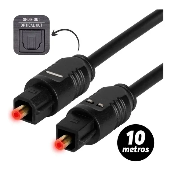 Cabo Audio Optico Digital Toslink 10 Metros Amplificador Som