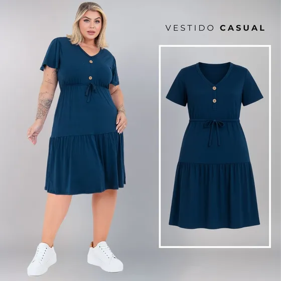 Vestido Curto Plus Size Viscolycra Casual Soltinho Luxo