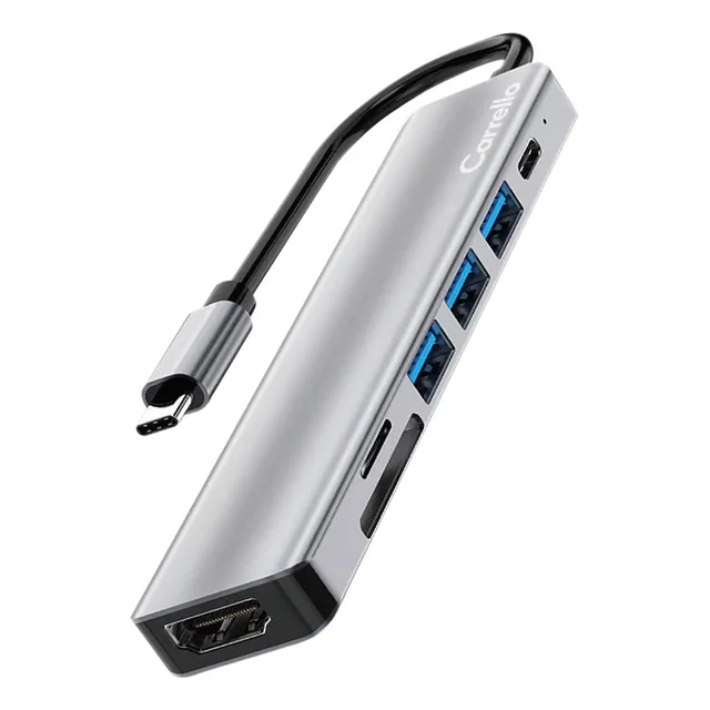 Hub Multipuertos 7 En 1 Carrello Usb-c Hdmi Usb Tarjeta Sd Color Plateado