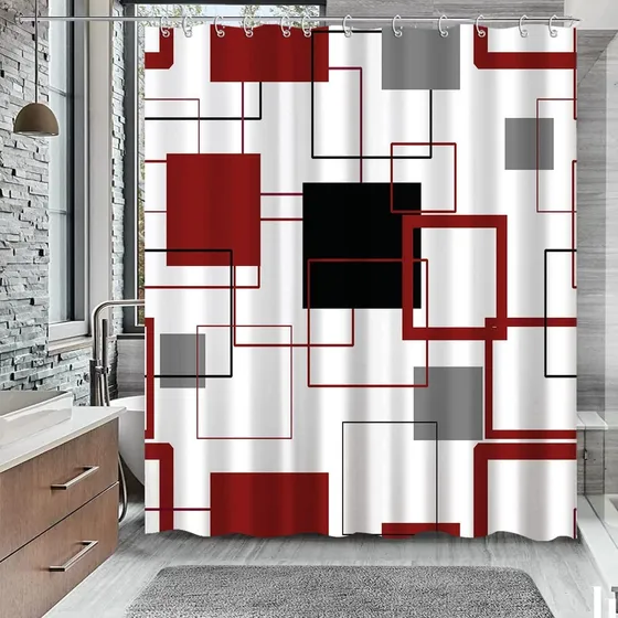 Cortina Ducha Tela Negra Roja Para Baño 12 Gancho Blanca 72