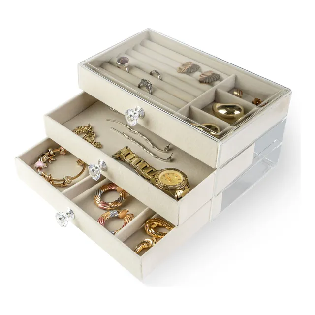 Joyero Organizador Joyas 3 Niveles Transparente Y Divisiones