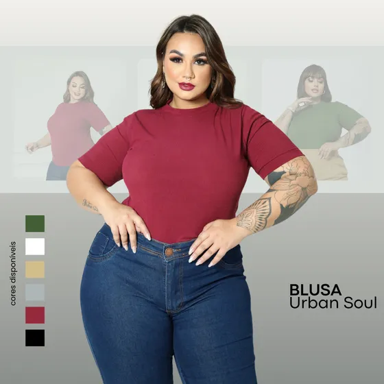 Blusa Blusinha Canelada Gola Com Manga Curta Plus Size