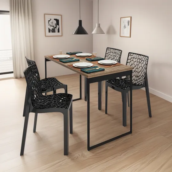 Mesa 150x60 De Jantar +4 Cadeiras Gruvyer Estilo Industrial