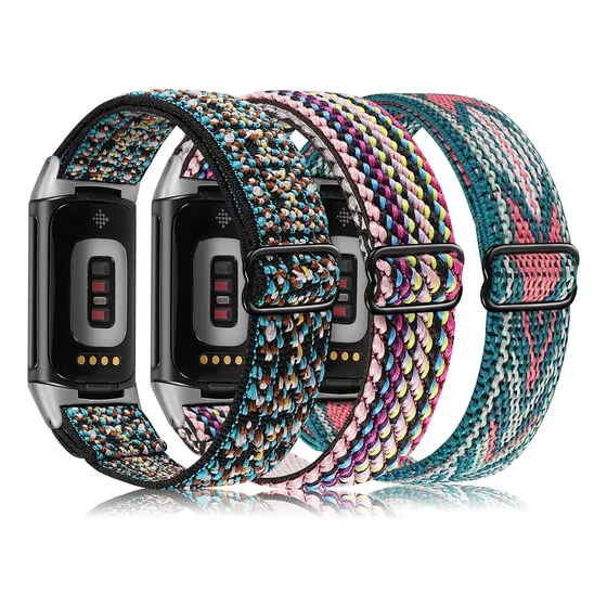 Pulsera De Nylon Ajustable Para Fitbit Charge Azul Boho Colo