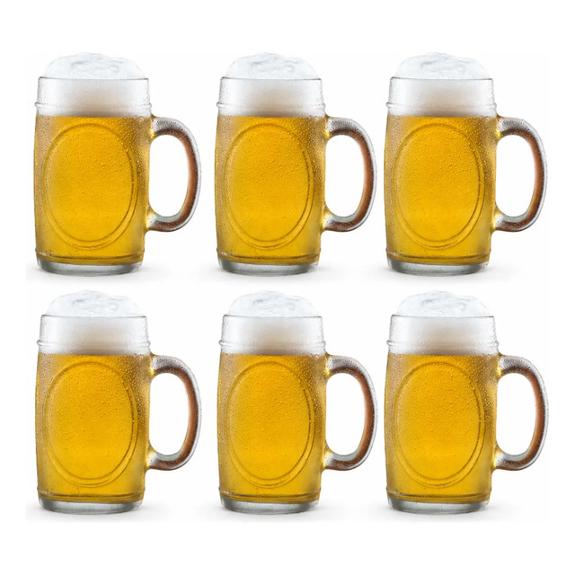 Conjunto Com 6 Canecas De Chopp, Cerveja Bebida Vidro 350ml Branco Nenhum