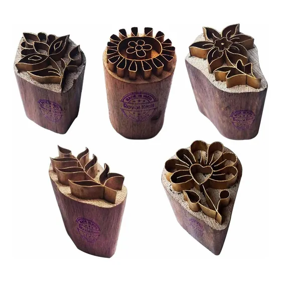 Royal Kraft Sello Impresion Madera Laton Floral Juego 5