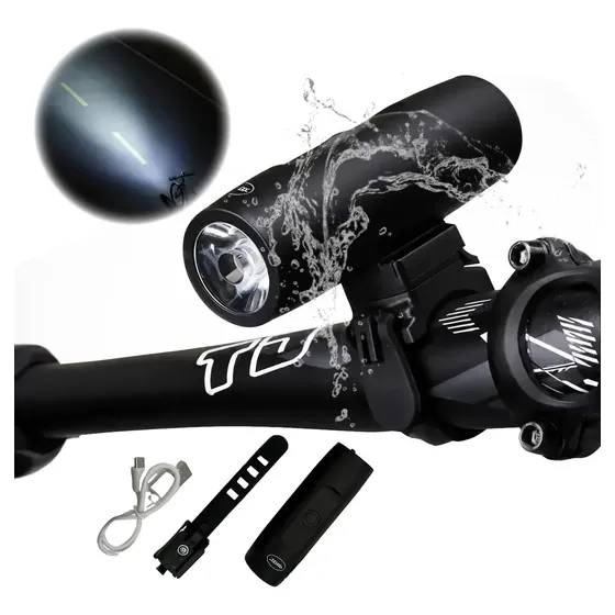 Luz Bicicleta Delantera Usb Impermeable Aluminio Color Negro