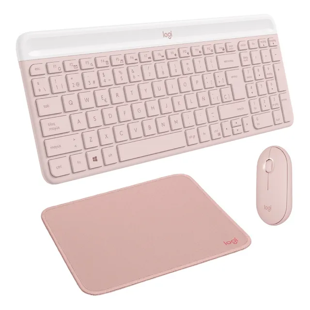Kit Inalámbrico Teclado/mouse Logitech Mk470 + Mousepad Rosa