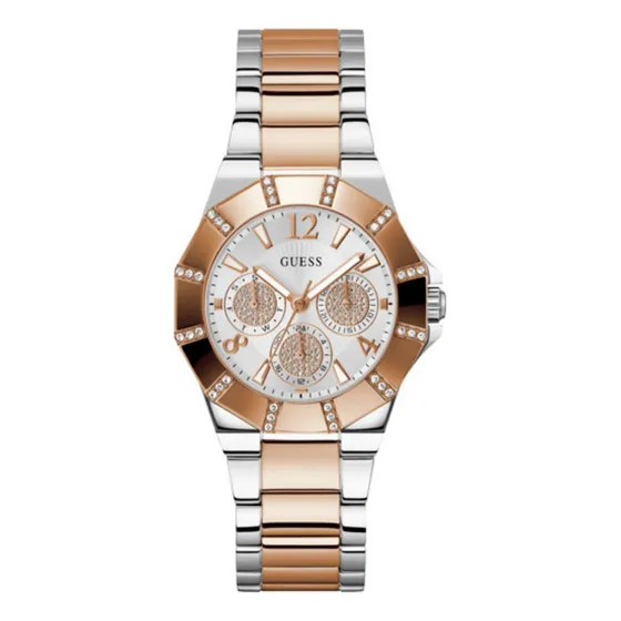 Reloj Guess Gw0616l3 Sunray Quartz Mujer Correa Rosa Claro Bisel Plateado
