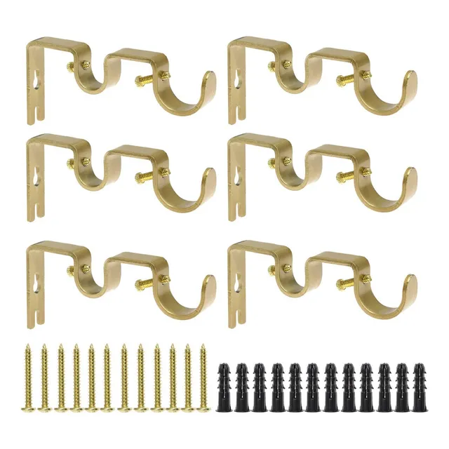 Juego De Cortinero Doble Para Pared Ajustable, 6 Piezas Color Dorado
