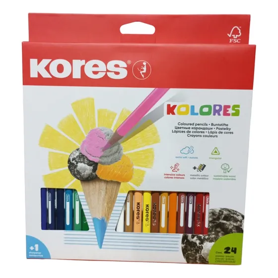 Colores Kores Triangulares 24 Piezas + Sacapunta