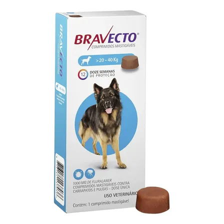 Bravecto 20 40 Kg Carrapato Antipulgas Remedio Comprimido Cor 20 A 40 Kilos - 1000mg - Azul