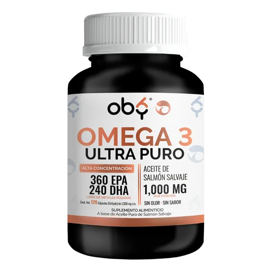 Omega 3 Premium 1300mg 120 Capsulas | Aceite De Salmon Salvaje Puro Con Alto Epa Y Dha | Suplemento Alimenticio | Oby Vitaminas Mujer y Hombre Omega 3 Capsulas Tecnologia Sin Sabor Y Sin Olor