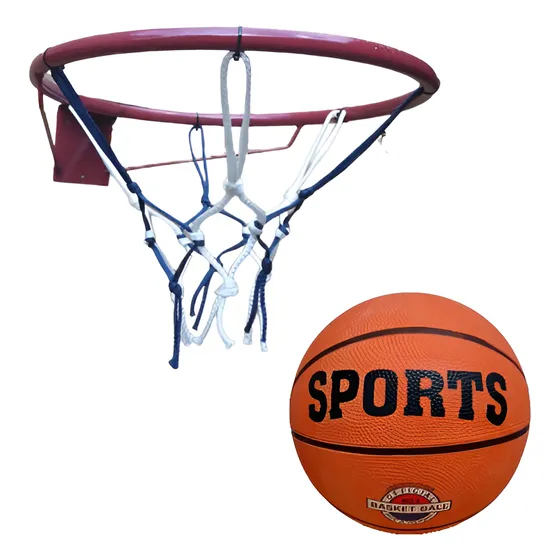 Combo Aro Basquet N°5 Hueco Y Red + Pelota Sport N3 Infantil