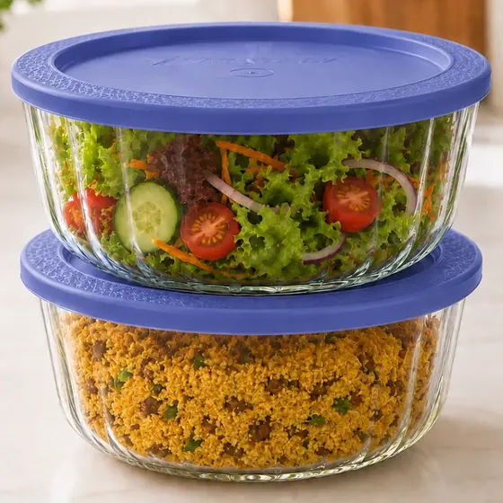 Kit 2 Potes Vidro 2400ml Tampa Saladeira Grande Tigela