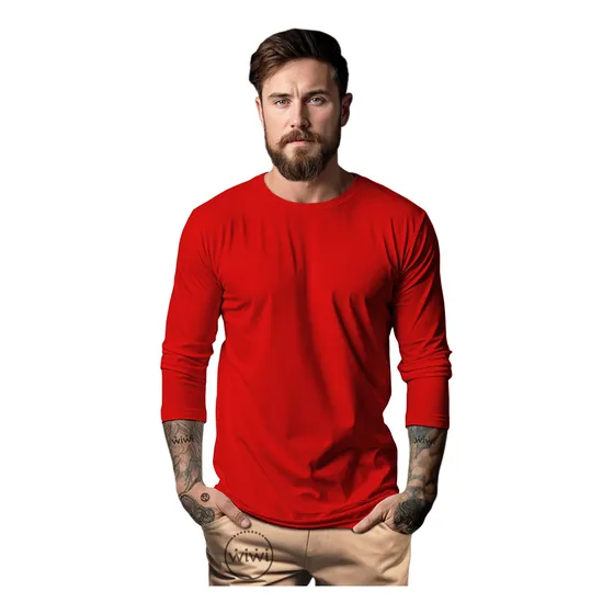Polera Manga Larga Algodón Básico Hombre Adultos Calidad Eu