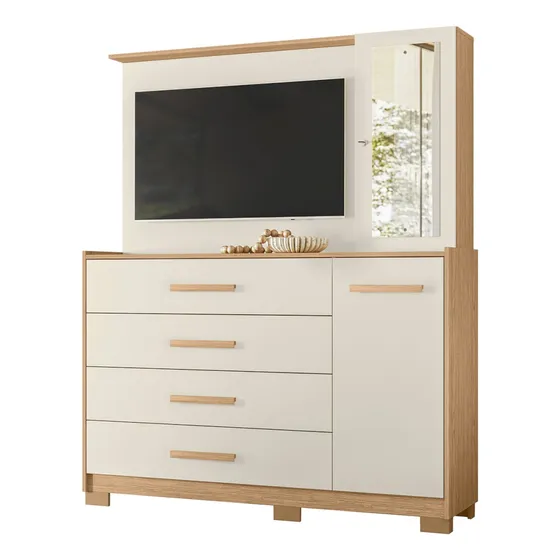 Cômoda Para Quarto Com Painel Tv 43 Pol Azaleia A02 Freijó/o