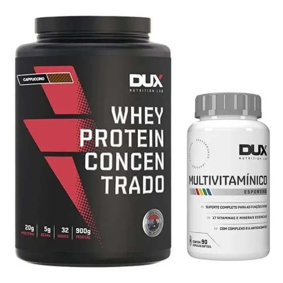 Whey Protein Concentrado 900g + Multivitamínico 60 Caps Dux
