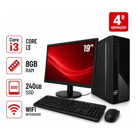 Computador Completo I3 4a Geração 8gb Ssd 240gb Monitor 19  240 Gb 8 Gb Intel