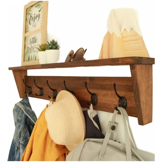 Repisa Perchero Pared 5 Ganchos 80cm Grande Moderno Nogal