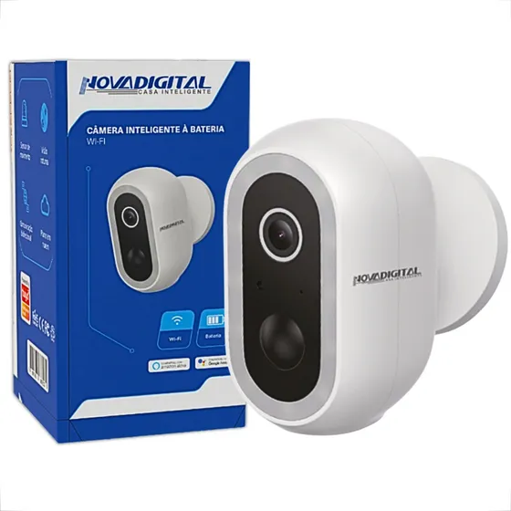Câmera Inteligente Wifi Novadigital Externa Bateria 2k Hd Ip Tuya Smart Life Alexa Google App 110v 220v Cs-bts Branca