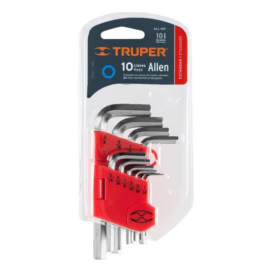 Juego 10 Llaves Allen Pulgadas Punta Hexagonal Truper 