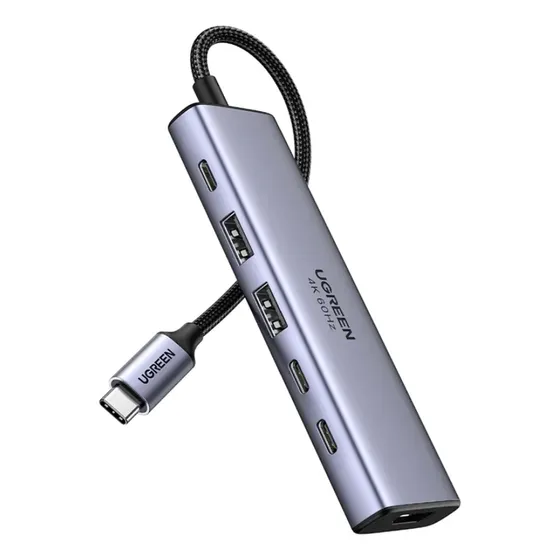 Hub Ugreen 6 em 1 USB-C para 1 Hdmi, 2 USB A, 3 Usb C 4k cor cinza