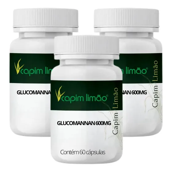Glucomanan 600mg 3 Potes 180 Capsulas Sabor Sem sabor
