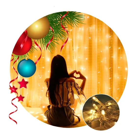 Cortina Led 280 Luces 16 Tira 3x2 Metros Blanco Calido Frio 220v Navidad
