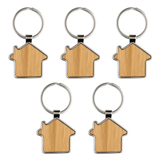 Paquete 5 Llavero Metálico Con Madera En Forma De Casa Paquete 5 Llavero Metálico Con Madera En Forma De Casa