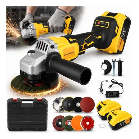 Esmerilhadeira Angular Profissional 18000 Rpm Com 2 Baterias Amarelo 127/220v