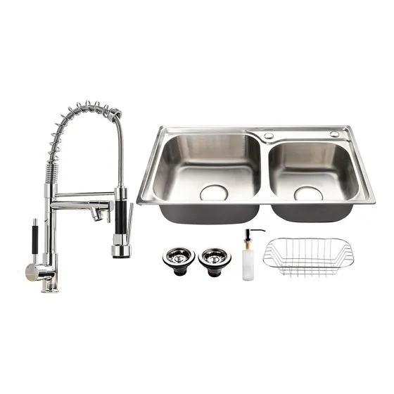 Kit Cuba Dupla Aço Inox Gourmet Torneira Monocomando duckly