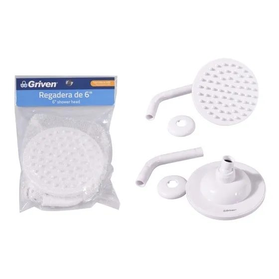 Regadera Redonda De Baño 6 Pulgadas Plástico Con Tubo Blanco