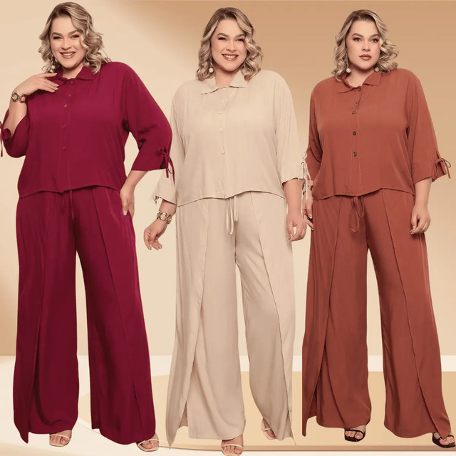 Conjunto Feminino Plus Size Calça Blusa Verao Gordinhas Nude Conjunto Feminino Plus Size Calça Blusa Verao Gordinhas Nude
