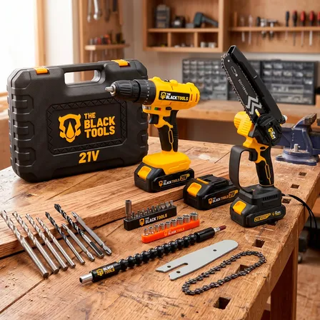 Kit 21v Mini Serra Elétrica + Parafusadeira The Black Tools