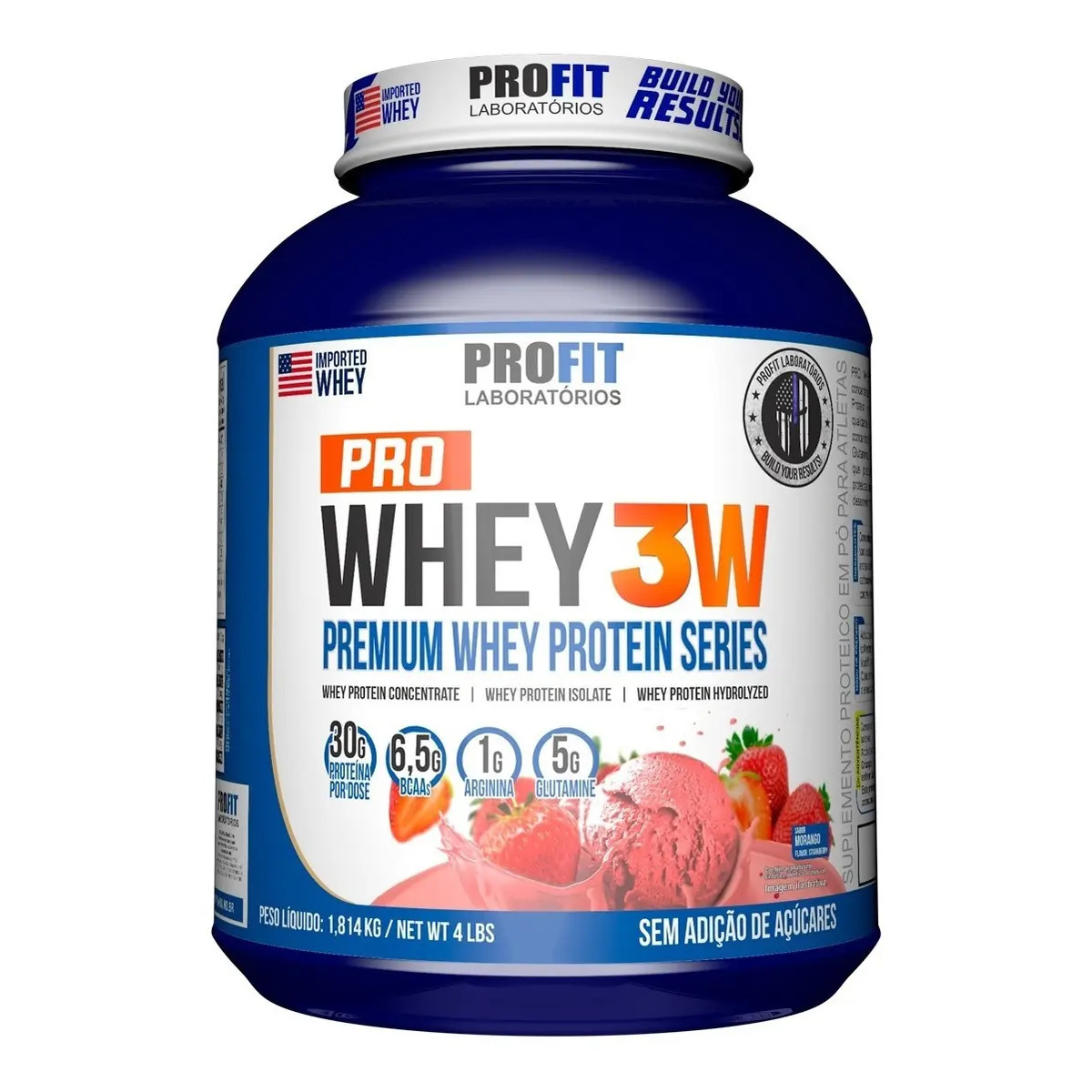 Suplemento Em Pó Profit Laboratórios Whey Protein Sabor Morango Em Pote